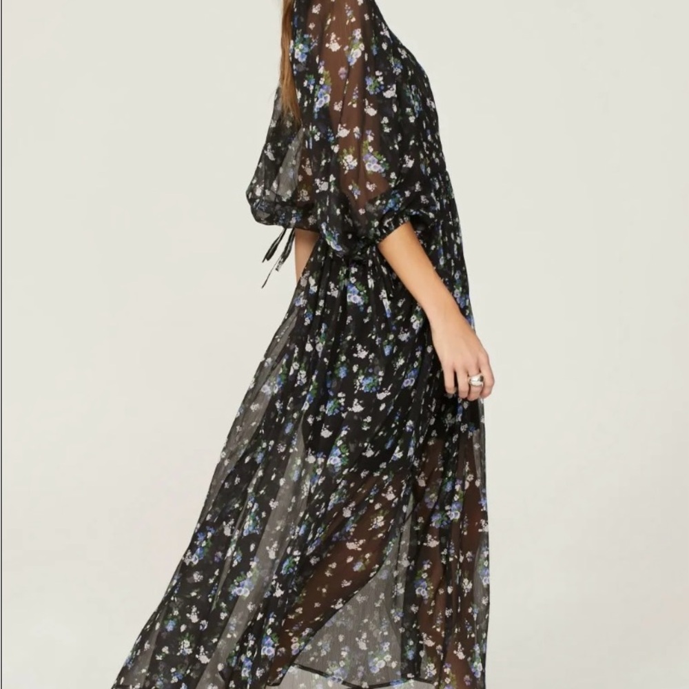 Maje Sheer Black (cut out )Dress with Blue Floral Pattern - Picture 2 of 14